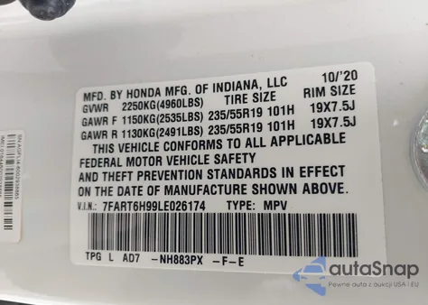 2020 Honda Cr-V Hybrid Touring from USA, damaged, VIN 7FART6H99LE026174